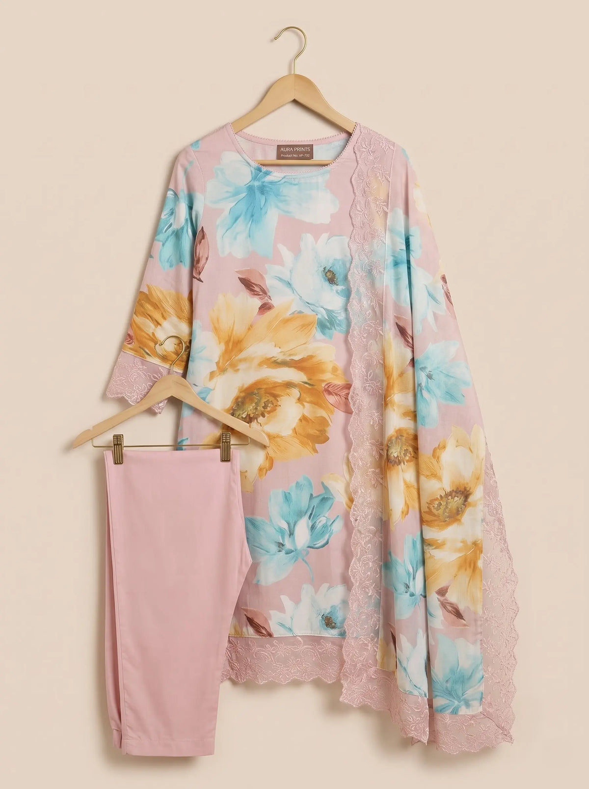 Blush Pink Floral Digital Print Muslin Suit