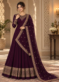 Deep Purple Semi-Stitched Pakistani Gown with Heavy Embroidered Neckline