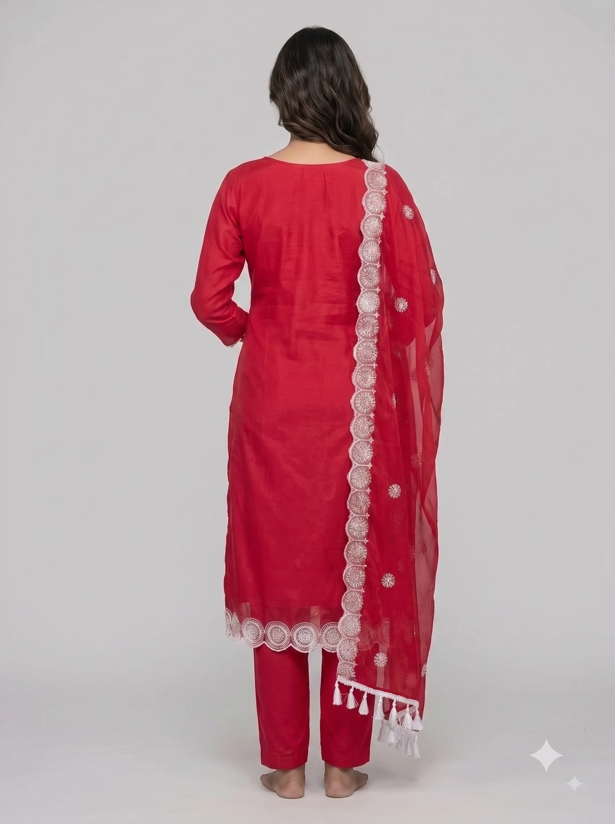 Crimson Red Glass Organza Unstitched Suit with Heavy Embroidered Border