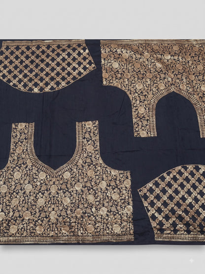 Black & Gold Ikat Print Dola Silk Saree with Banarasi Border