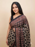Ajrakh Print Pure Modal Silk Saree with Geometric Triangle Weave
