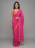 Pink Bandhani Jaipuri Print Soft Georgette Saree with Heavy Embroidery Border