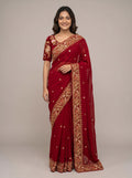 Deep Red Soft Georgette Saree with Heavy Mirror Work Border