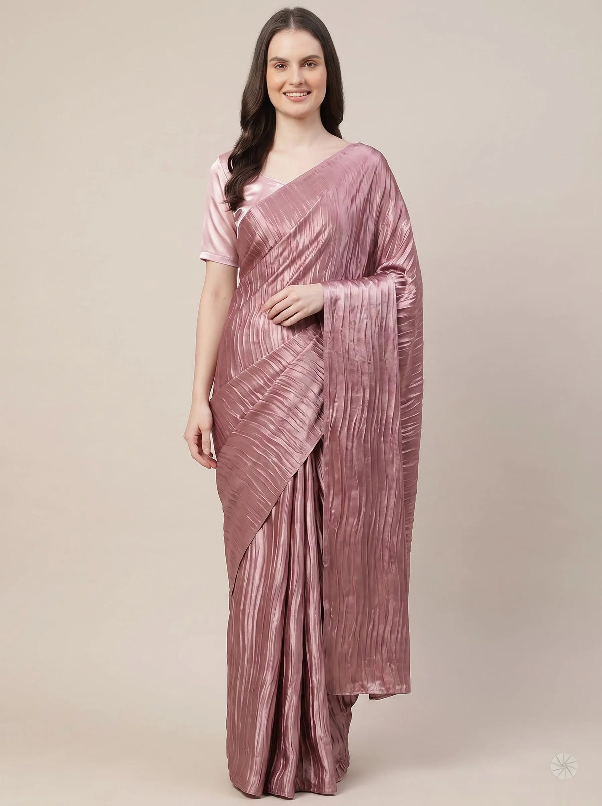 Dusty Rose-Taupe Crushed Tissue Silk Saree with Satin Blouse