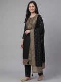 Black Semi-Stitched Pakistani Suit with Heavy Neck & Daman Embroidery