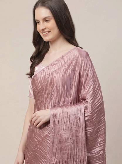 Dusty Rose-Taupe Crushed Tissue Silk Saree with Satin Blouse