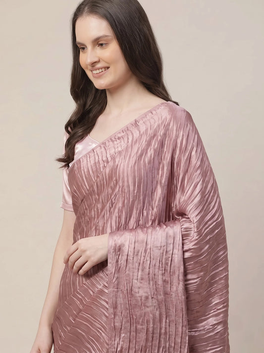 Dusty Rose-Taupe Crushed Tissue Silk Saree with Satin Blouse