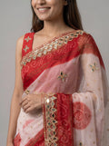 Red-White Bandhani Georgette Saree with Gota-Patti Mirror Border