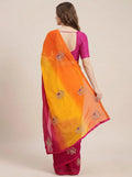 Multicolour Ombre Chiffon Saree with Peacock Motif Embroidery