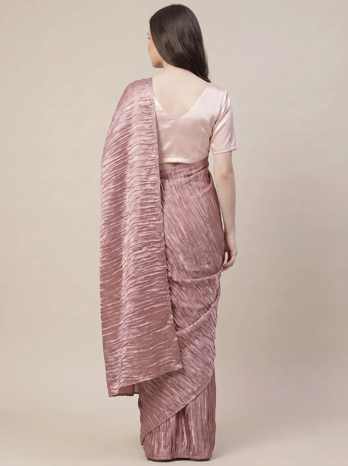 Dusty Rose-Taupe Crushed Tissue Silk Saree with Satin Blouse
