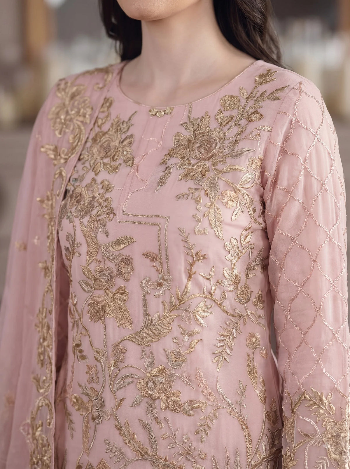 Blush Pink Semi-Stitched Pakistani Suit with Heavy Georgette Embroidery
