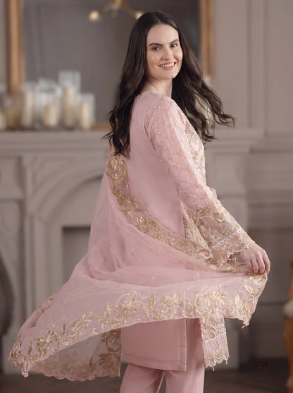 Blush Pink Semi-Stitched Pakistani Suit with Heavy Georgette Embroidery
