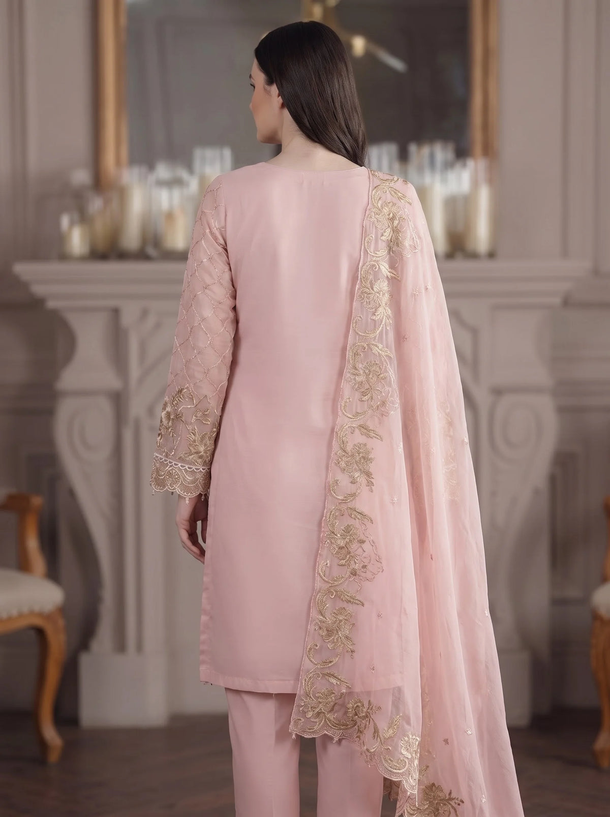 Blush Pink Semi-Stitched Pakistani Suit with Heavy Georgette Embroidery