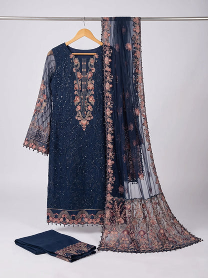 Navy Blue Semi-Stitched Pakistani Suit with Heavy Net Embroidery