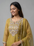 Olive Gold Shimmer Organza Suit with Heavy Gota-Patti Mirror Work