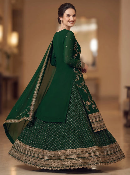 Emerald Green Semi-Stitched Pakistani Suit with Heavy Daman