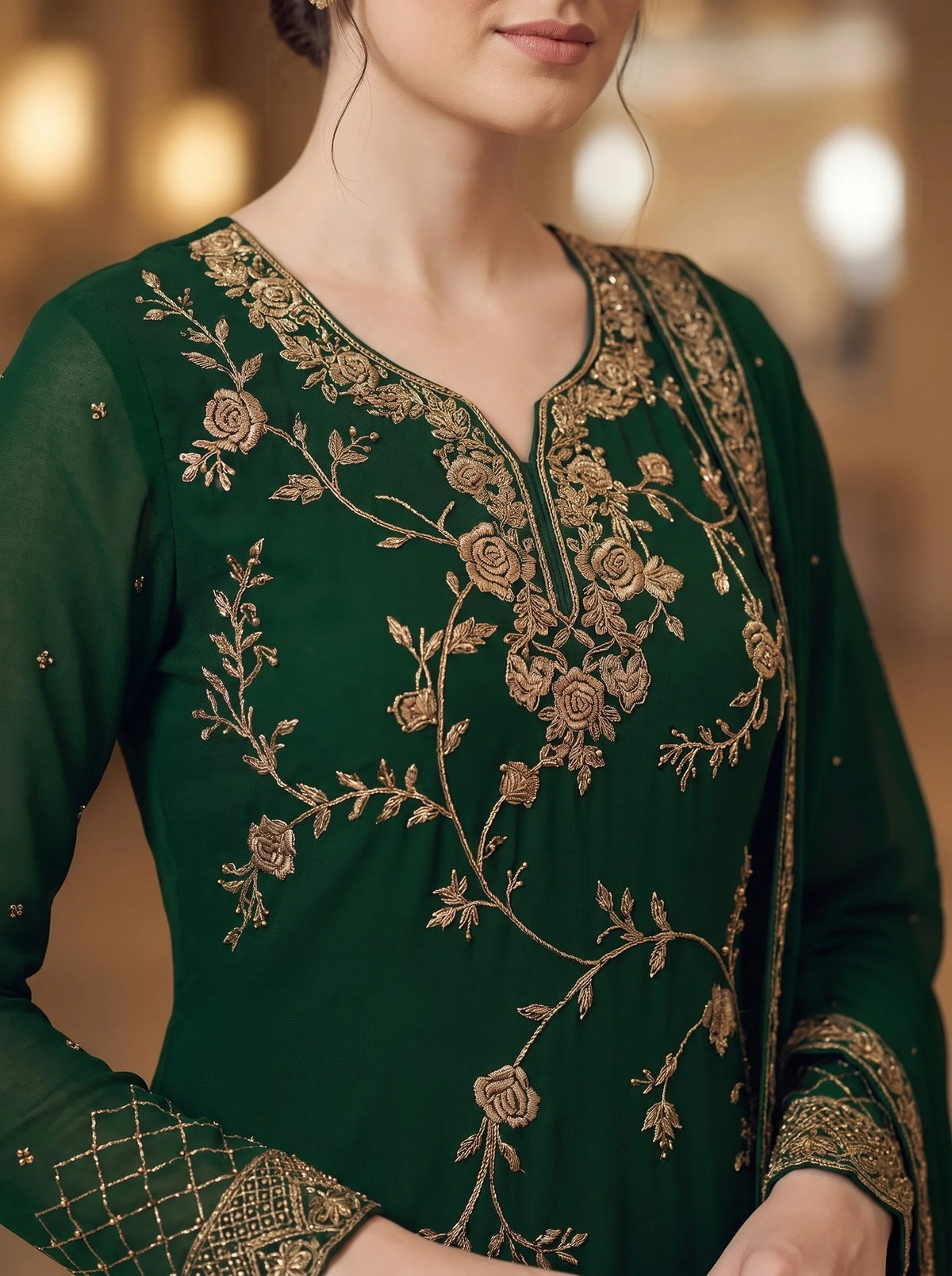 Emerald Green Semi-Stitched Pakistani Suit with Heavy Daman