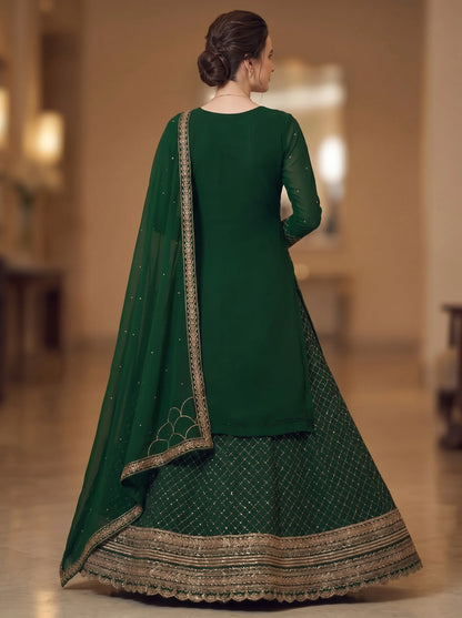 Emerald Green Semi-Stitched Pakistani Suit with Heavy Daman