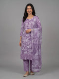 Lavender Jaam Cotton Suit with Floral Vine Embroidery