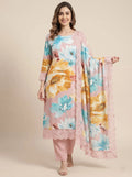 Blush Pink Floral Digital Print Muslin Suit