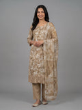 Beige Jaam Cotton Suit with Floral Vine Embroidery