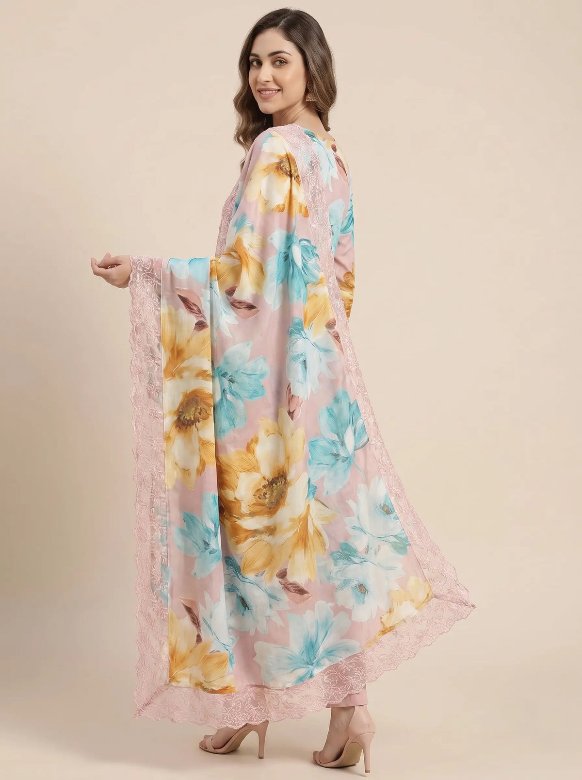 Blush Pink Floral Digital Print Muslin Suit