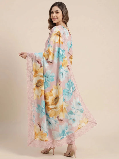 Blush Pink Floral Digital Print Muslin Suit