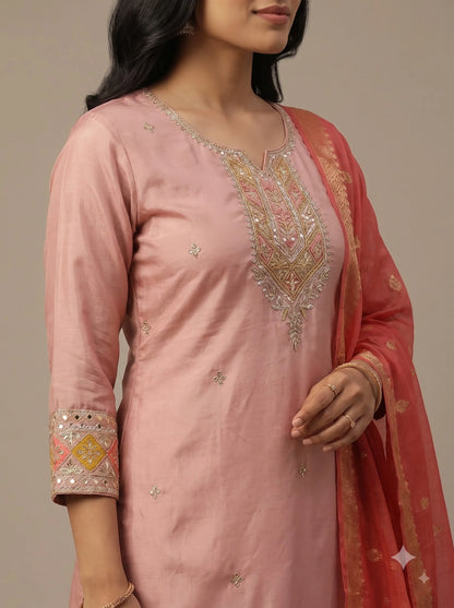 Dusty Pink Gajji Satin Suit with Diamond Sequin Border