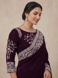 Deep Purple Rangoli Silk Saree with Heavy Silver Embroidered Border
