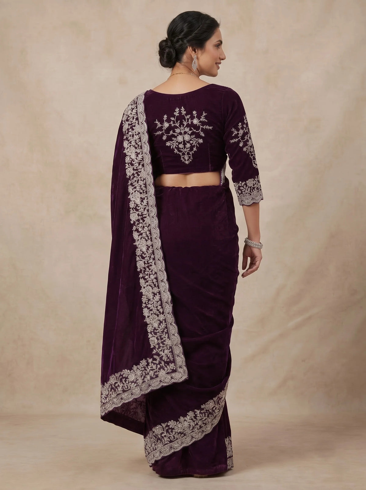 Deep Purple Rangoli Silk Saree with Heavy Silver Embroidered Border