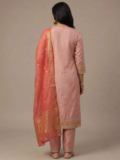 Dusty Pink Gajji Satin Suit with Diamond Sequin Border