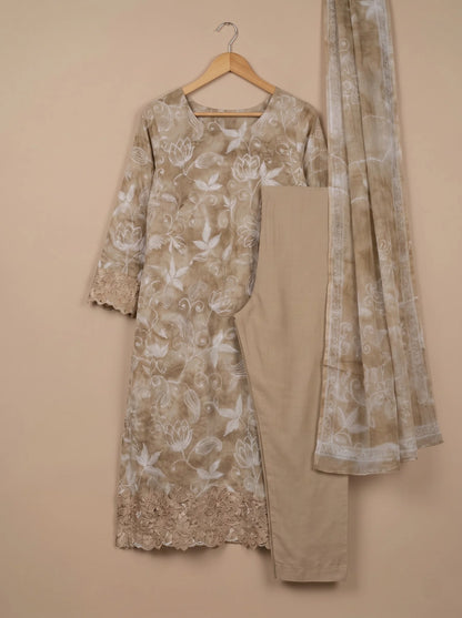 Beige Jaam Cotton Suit with Floral Vine Embroidery