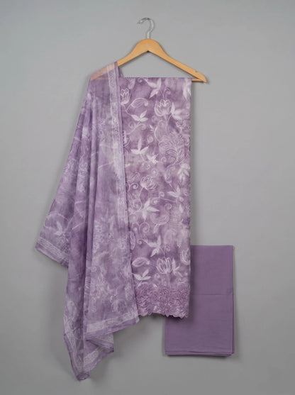 Lavender Jaam Cotton Suit with Floral Vine Embroidery