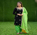 Black Multicolor Mirror Work Organza Unstitched Suit with Ombré Dupatta