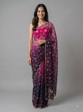 Magenta-Purple Ombre Bandhani Print Georgette Saree with Hand Work