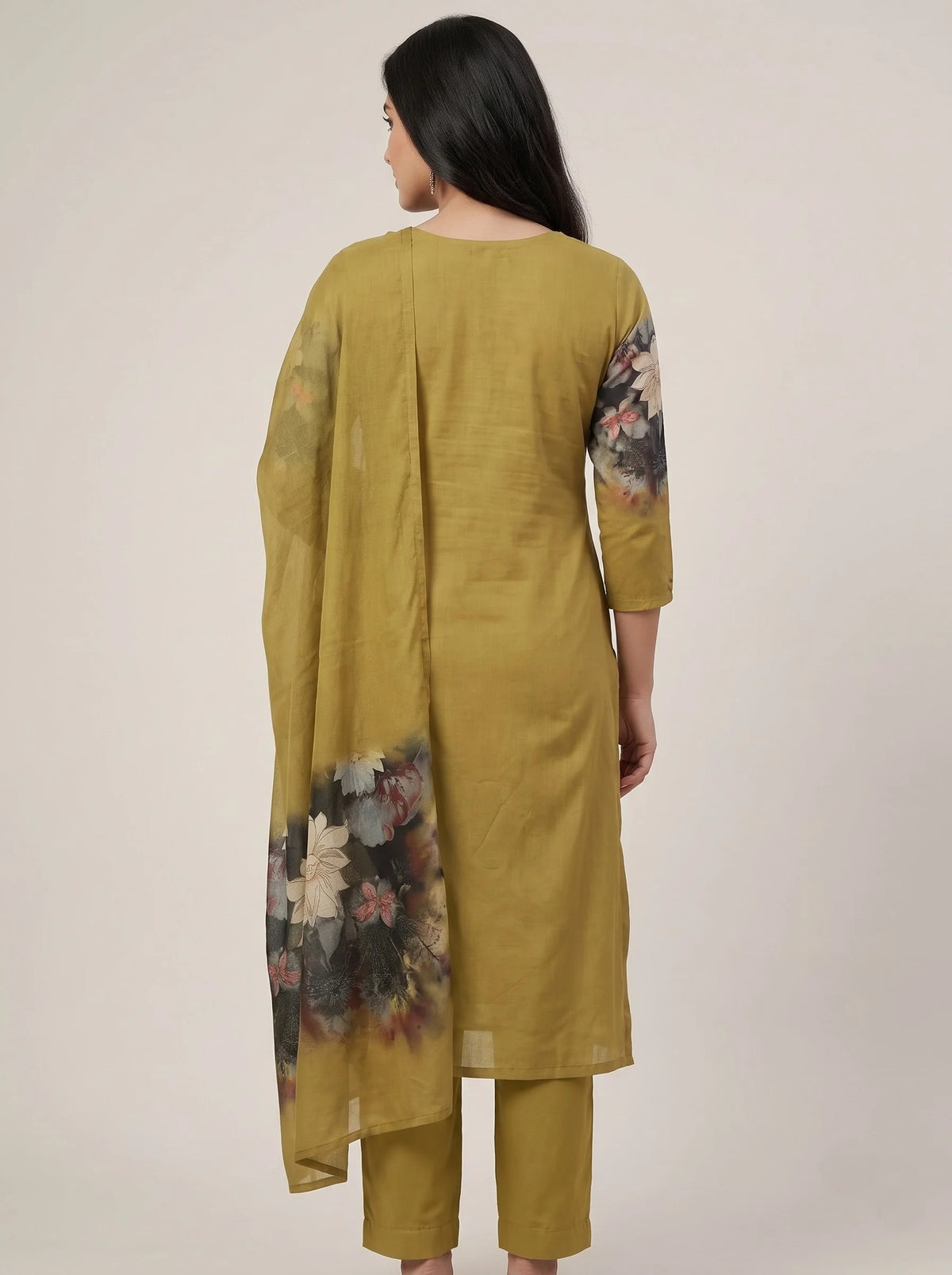 Olive Gold Shimmer Organza Suit with Heavy Gota-Patti Mirror Work